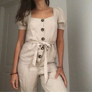 Beige linen buttoned jumpsuit